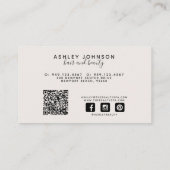 モダンQRコード植物学赤面&ブラックネームスクリプト 名刺 (裏面)