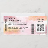 モダンQRコード航空券搭乗券結婚式 招待状 (裏面)