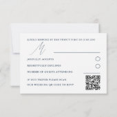 モダンQRコード 青と銀の葉っぱRSVP ウェディング 出欠カード (裏面)