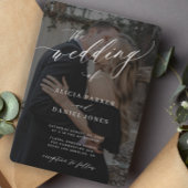 モダンQR CODEエレガント script 2枚の写真結婚 招待状