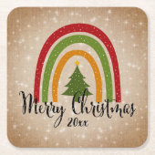 モダンRainbow Christmas Tree 20xx Add Year スクエアペーパーコースター (正面)