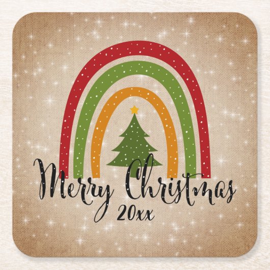 モダンRainbow Christmas Tree 20xx Add Year スクエアペーパーコースター (正面)