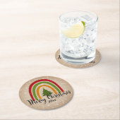 モダンRainbow Christmas Tree 20xx Add Year ラウンドペーパーコースター (インサイチュ)