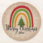 モダンRainbow Christmas Tree 20xx Add Year ラウンドペーパーコースター (正面)