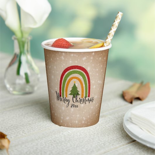 モダンRainbow Christmas Tree 20xx Add Year 紙コップ (インサイチュ)