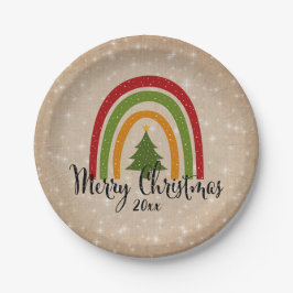 モダンRainbow Christmas Tree 20xx Add Year 7" ペーパープレート