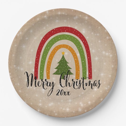 モダンRainbow Christmas Tree 20xx Add Year 9" ペーパープレート (正面)