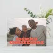 モダンREDメリータイポグラフィレトロ写真チストマ シーズンカード (スタンド正面)