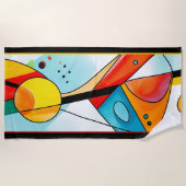 モダンReds、Yellows、Bluesの幾何学的抽象芸術 ビーチタオル (正面)