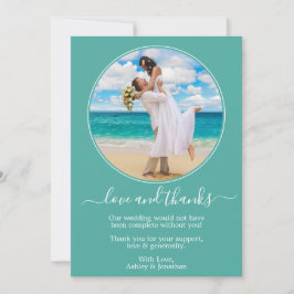 モダンRound Photo Frameティール(緑がかった色)結婚's サンキューカード