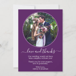 モダンRound Photo Frame Purple 結婚's サンキューカード