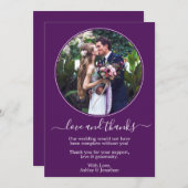 モダンRound Photo Frame Purple 結婚's サンキューカード (正面/裏面)