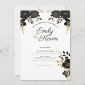 モダンRSVPエレガントスタイリッシュブラックフラワーカスタムズ 招待状 (正面)