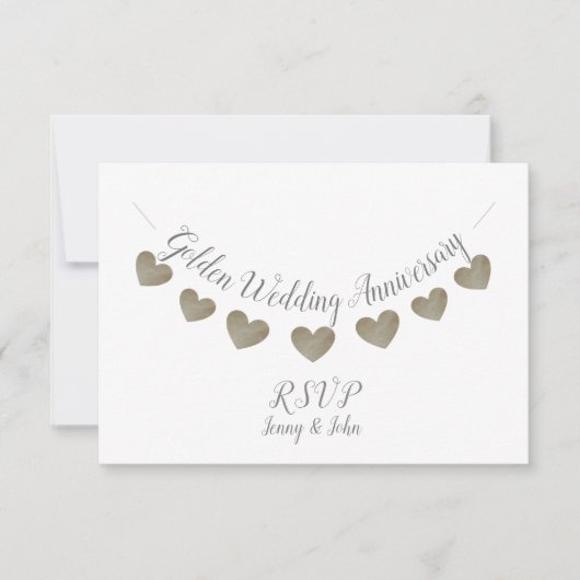 モダンRSVP 50th white golden 結婚 anniversary 出欠カード (正面)
