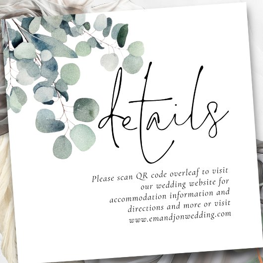 モダンSage Eucalyptus QRコードの結婚詳細 エンクロージャーカード