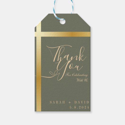 モダンSage Greenありがとう書道結婚の ギフトタグ (正面)