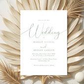 モダンSage GreenとWhiteのスクリプエレガントト結婚の 招待状