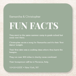 モダンSage Greenのカスタムおもしろいファクトのリ結婚スト スクエアペーパーコースター