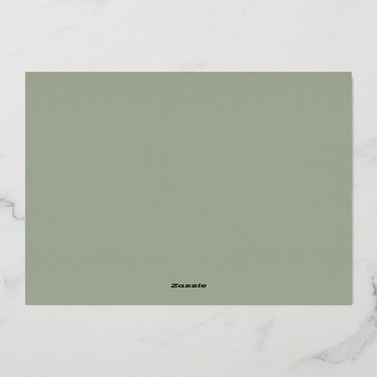 モダンSage Greenの大きなフォント日付を保存 箔招待状 (裏面)