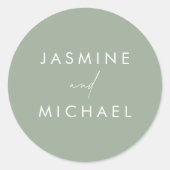 モダンSage Greenの結婚封筒用シール ラウンドシール (正面)