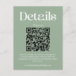 モダンSage Greenの結婚詳細QRコード エンクロージャーカード