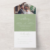 モダンSage Greenエレガント Script Photo結婚's オールインワン招待状 (内側)