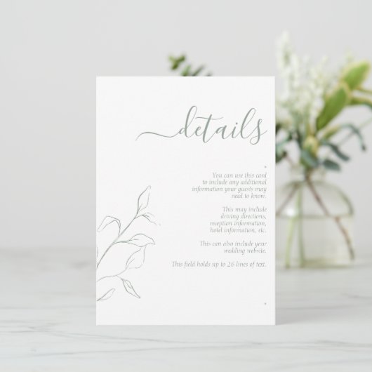 モダンSage Greenスクリプトの結婚詳細エンクロージャ エンクロージャーカード (スタンド正面)