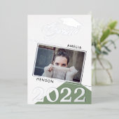 モダンSage Green卒業生2写真卒業 箔招待状 (立ち正面)