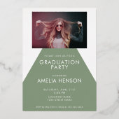 モダンSage Green卒業生2写真卒業 箔招待状 (裏面)