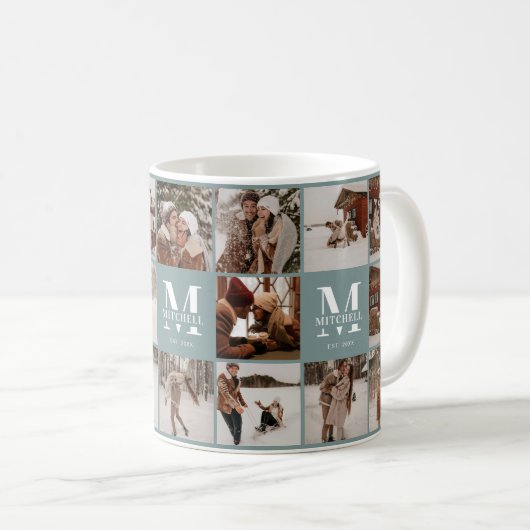 モダンSage Green数々の Photo Collage Keepsake コーヒーマグカップ (正面右)