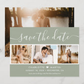 モダンSage Green結婚の4枚の写真 セーブザデート (正面/裏面)