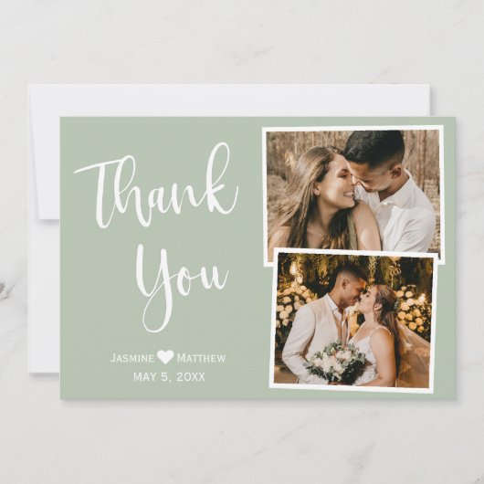 モダンSage Green結婚's Thank You Collage Card サンキューカード (正面)