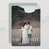 モダンSage Green 2写真結婚の日救付 招待状 (正面/裏面)