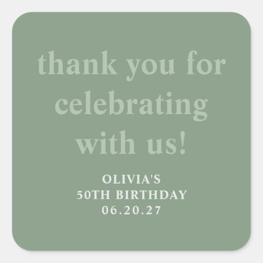 モダンSage Green 50th誕生日 スクエアシール (正面)