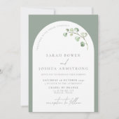 モダンSage Green Arch Botanical Photo結婚's Inv 招待状 (正面)