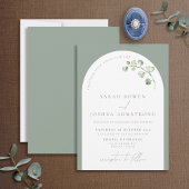 モダンSage Green Arch Botanical Script結婚 S In 招待状