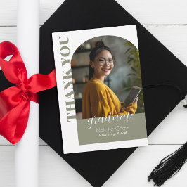 モダンSage Green Arch Photo卒業生 サンキューカード