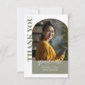 モダンSage Green Arch Photo卒業生 サンキューカード (正面)