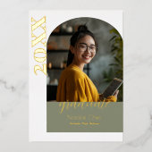 モダンSage Green Arch Photo Gradation Party 箔招待状 (正面)