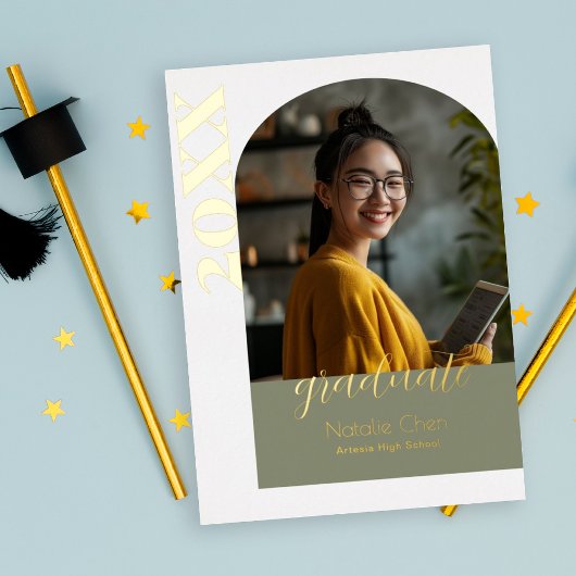 モダンSage Green Arch Photo Gradation Party 箔招待状