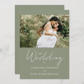 モダンSage Green Chic Photo結婚's 招待状 (正面/裏面)