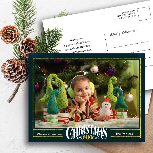 モダンSage Green Christmas JOYミニマリスト シーズンポストカード