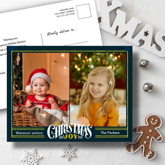 モダンSage Green Christmas JOYミニマリスト シーズンポストカード