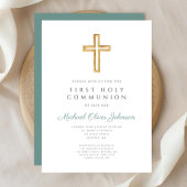 モダンSage Green Cross宗教第1聖餐式 招待状