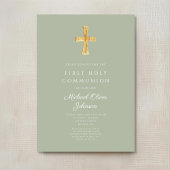 モダンSage Green Cross宗教第1聖餐式 招待状