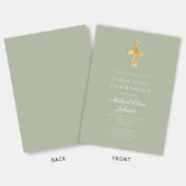 モダンSage Green Cross宗教第1聖餐式 招待状