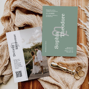 モダンSage Green MinimalistのQR結婚コード写真 招待状