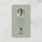 モダンSage Green Minimalist写真とQRコード 名刺 (正面)