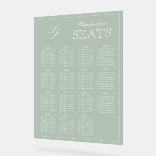 モダンSage Green Monogramスクリプ結婚トの席 アクリルサイン (傾斜)