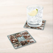 モダンSage Green Monogramファミリー名&写真 スクエアペーパーコースター (インサイチュ)